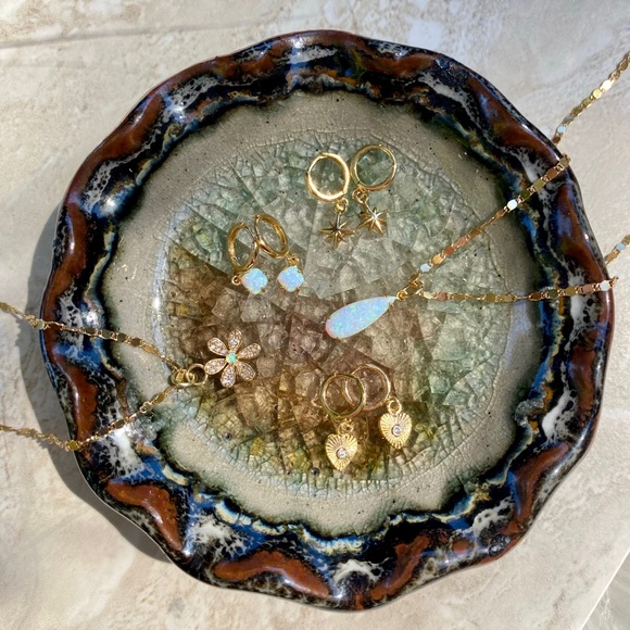 Delicate Gold Opal and Cz Flower Charm Necklace - Picture 5 of 5